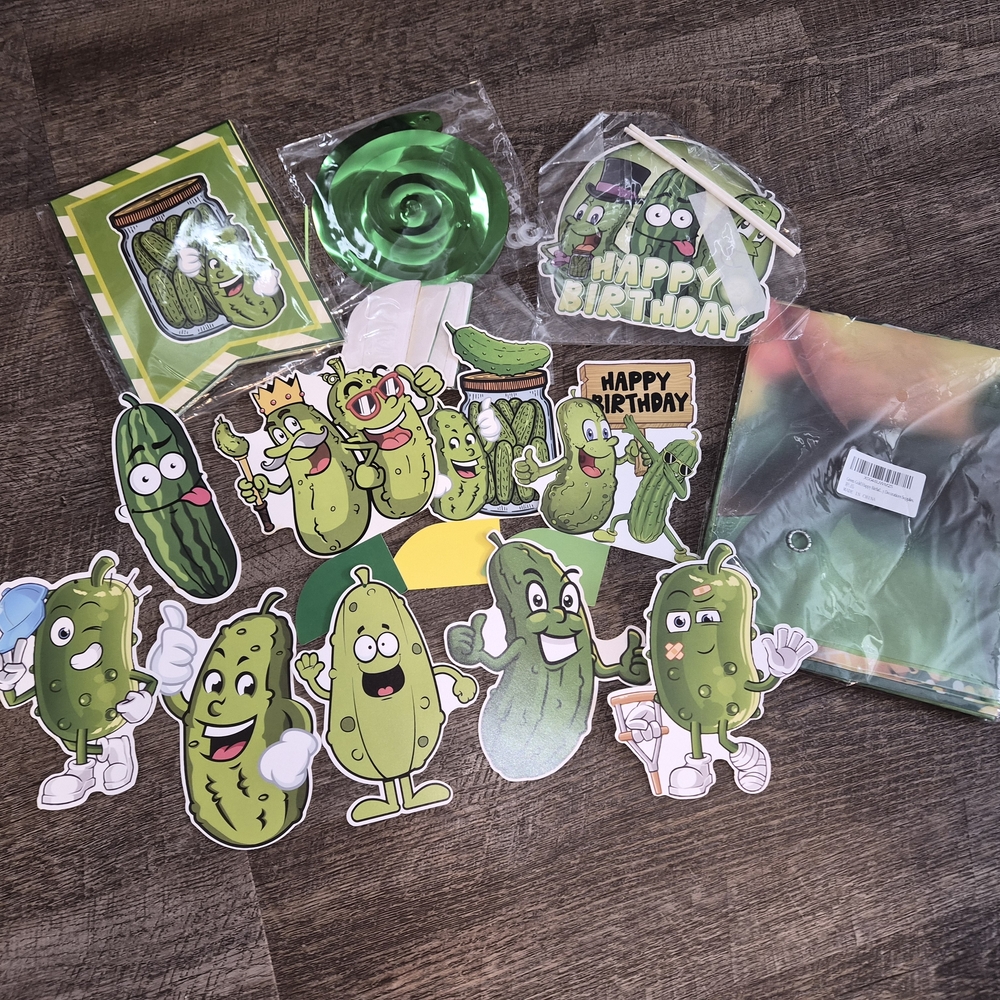Pickle Theme Birthday Party Supplies Set - Green & Gold NWT